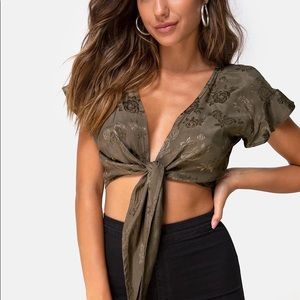 Motel Rocks Shae Crop Top in Satin Rose Silver Grey
